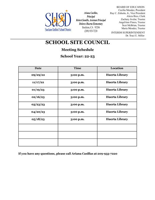 School Site Council Meeting Agenda
